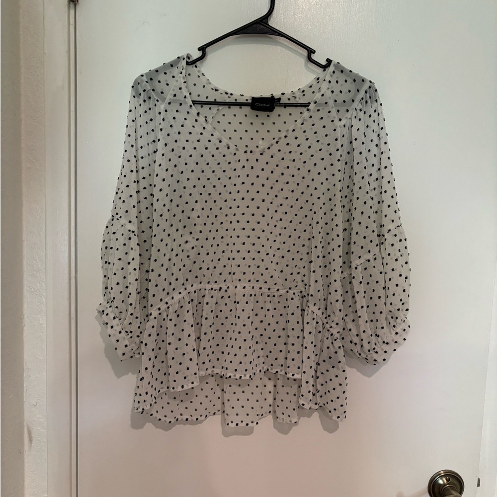 Polka Dot Blouse - White and Black